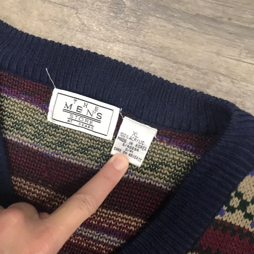 Vintage Sears Men's Store Sweater Size XL Multicolor Blue Grandpa Acrylic - Picture 7 of 10